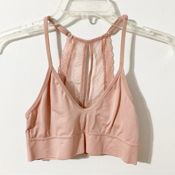 Reebok Split Lacey Back Sports Like Bra Adjustable Straps Blush Size Small Vneck - Picture 1 of 6